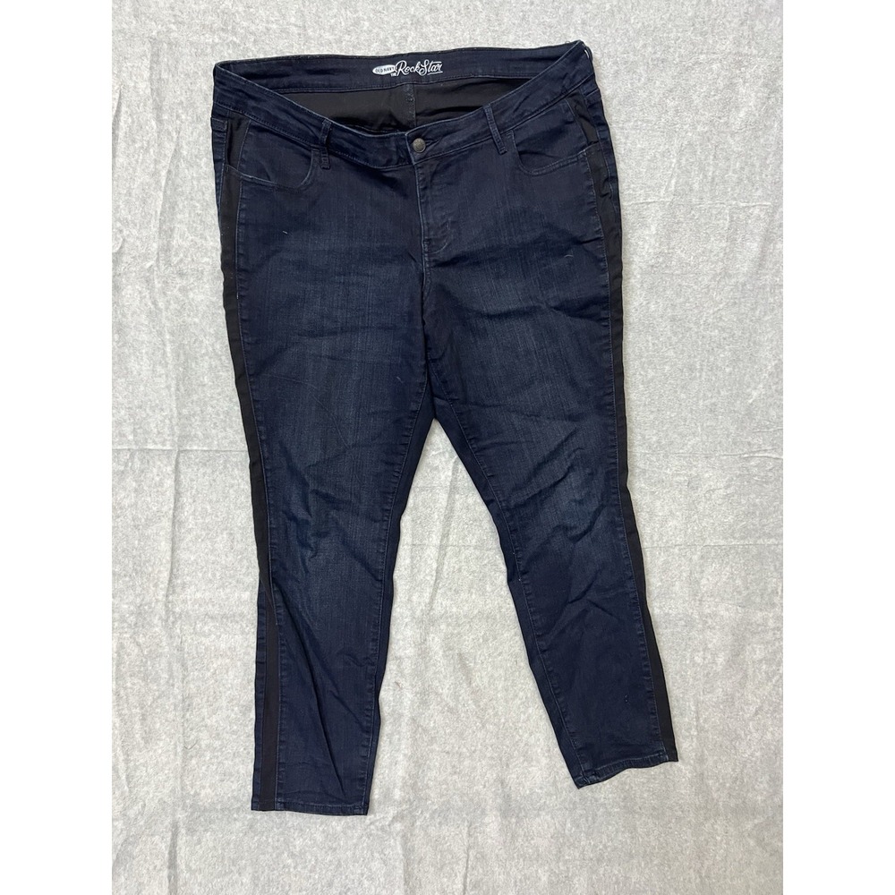 Old Navy The Rockstar Skinny Jeans Dark Wash Black Side Stripe Tuxedo Denim